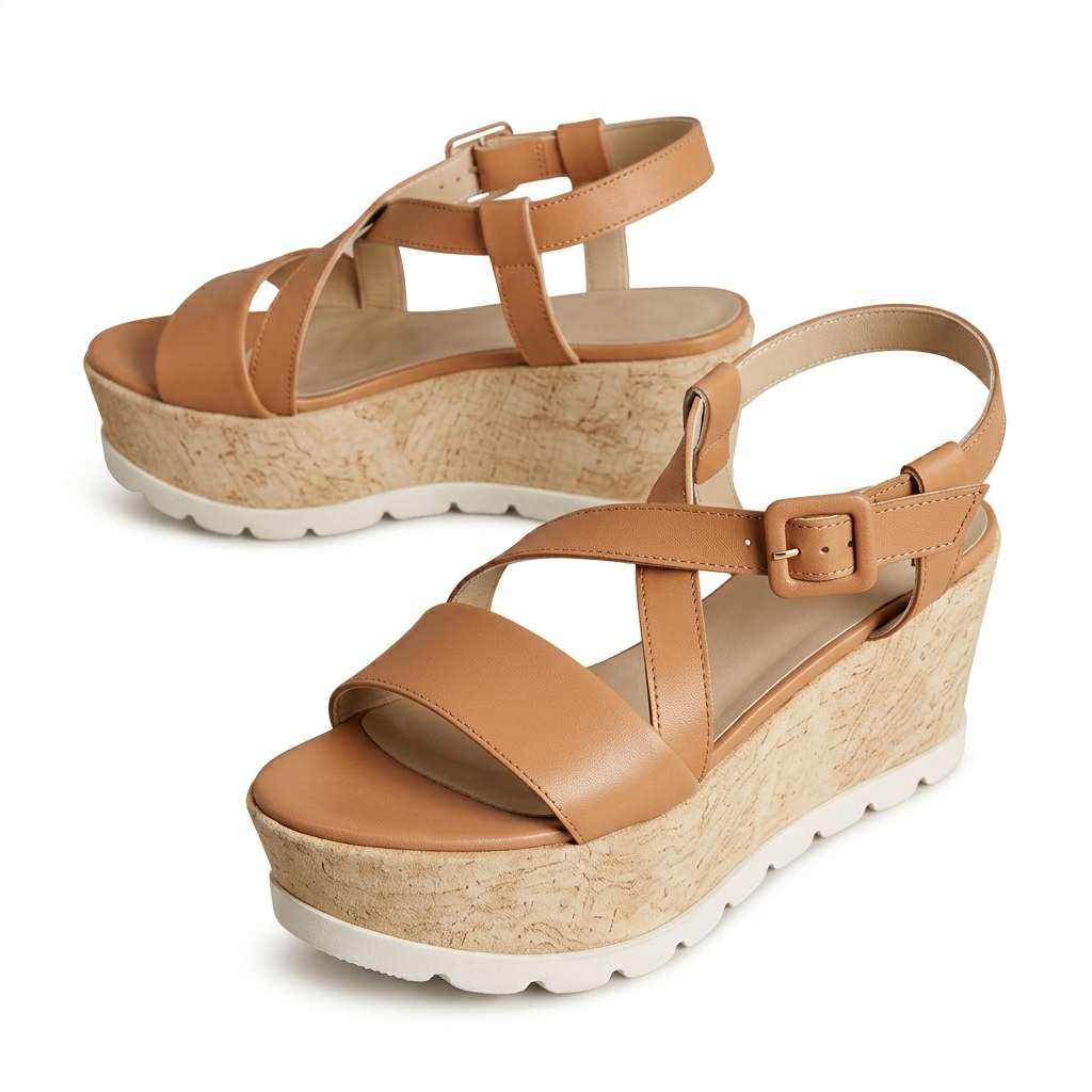 Women's Tan Cork Wedge Sandals