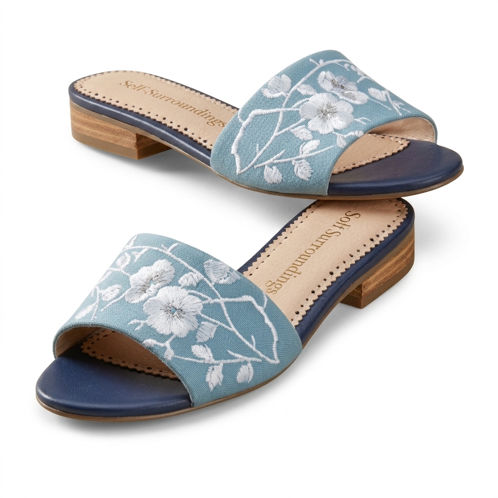Embroidered Floral Flat Sandals for Women
