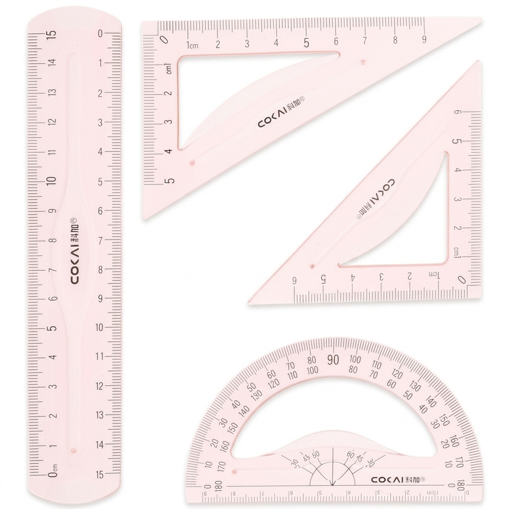 Pink Plastic Geometry Set | Ruler Protractor Triangles