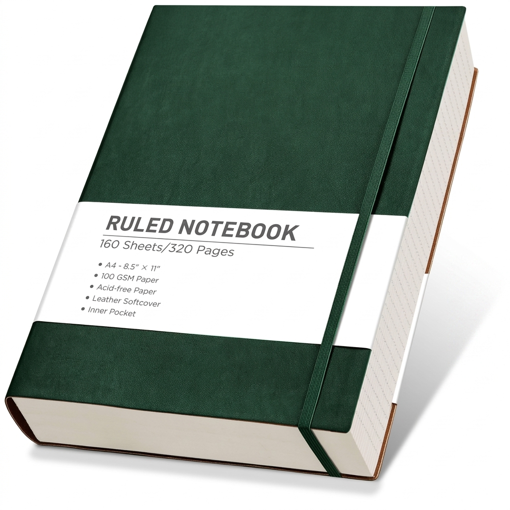 A4 Ruled Notebook 160 Sheets 100 GSM Leather Softcover