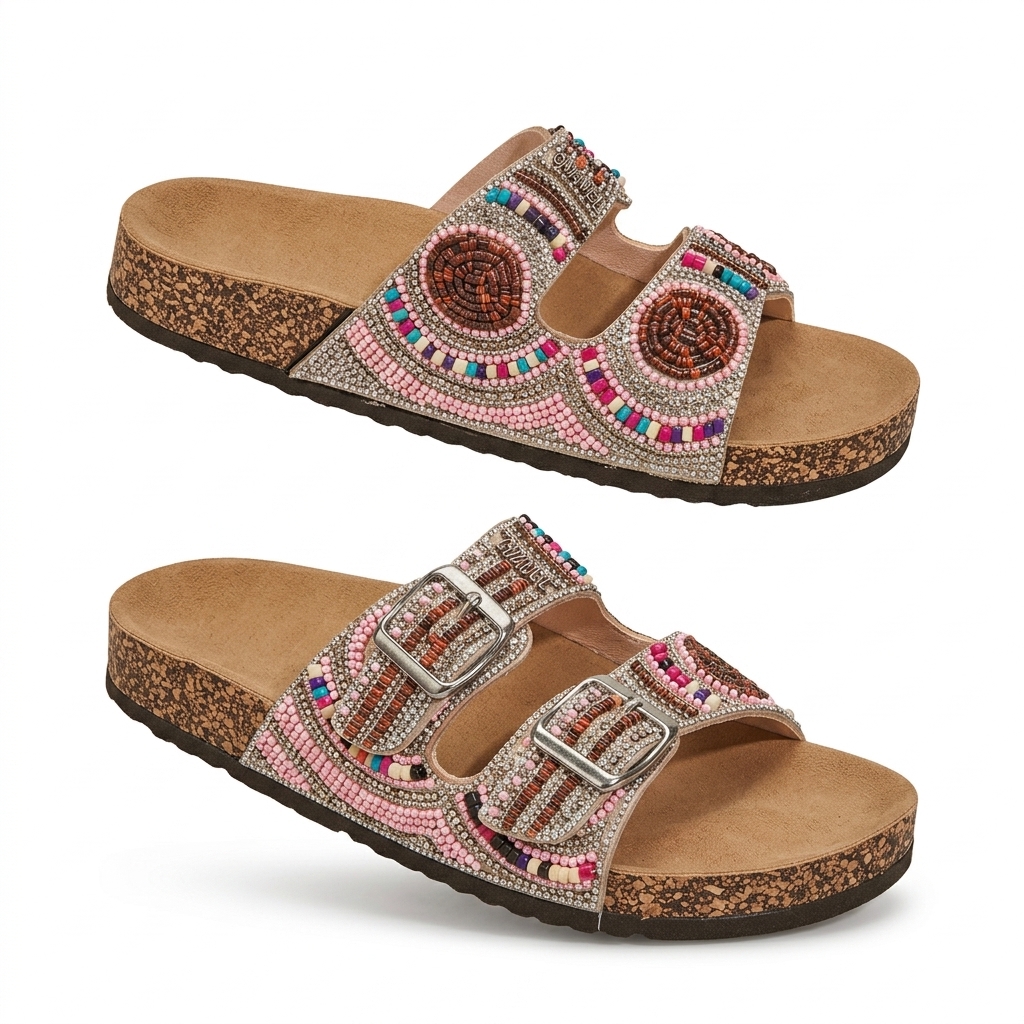Women's Ethnic Beaded Sliders Sandals