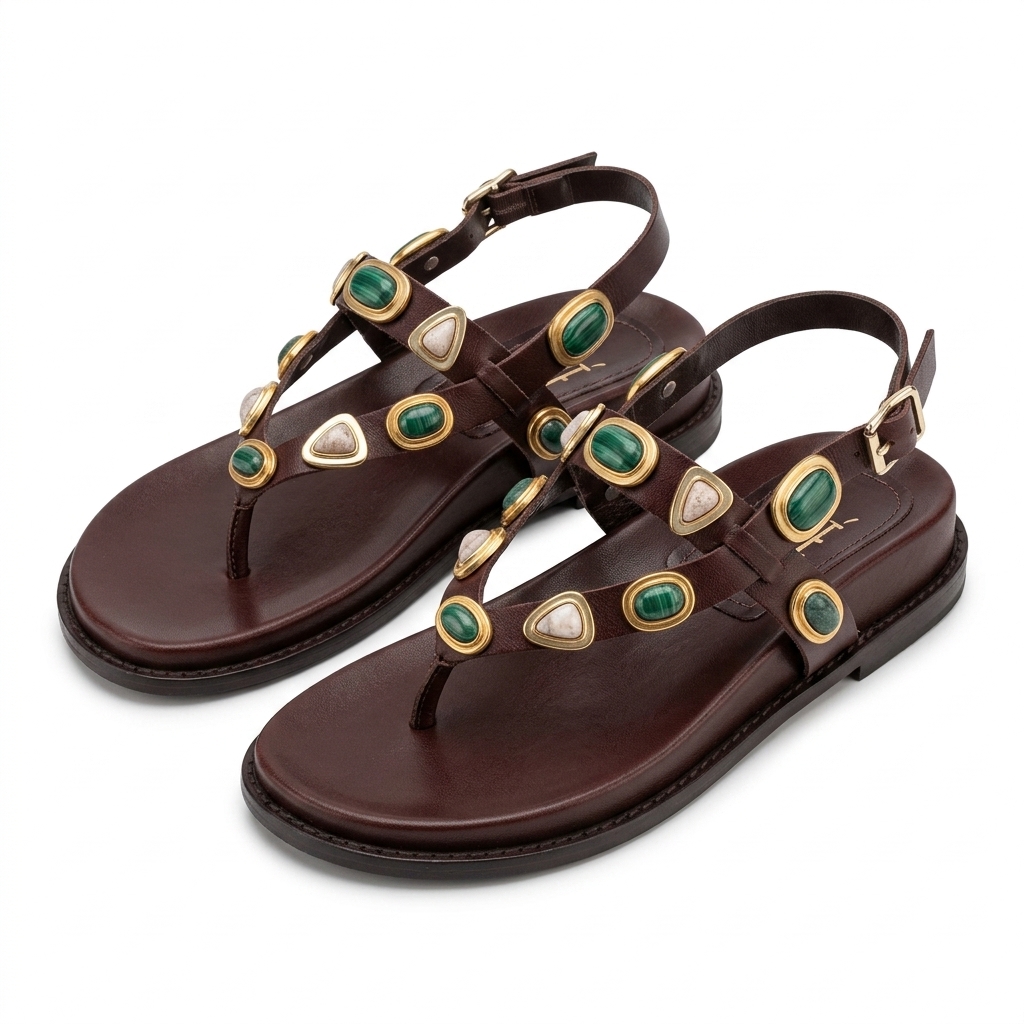 Women Embellished T-Strap Flat Sandals