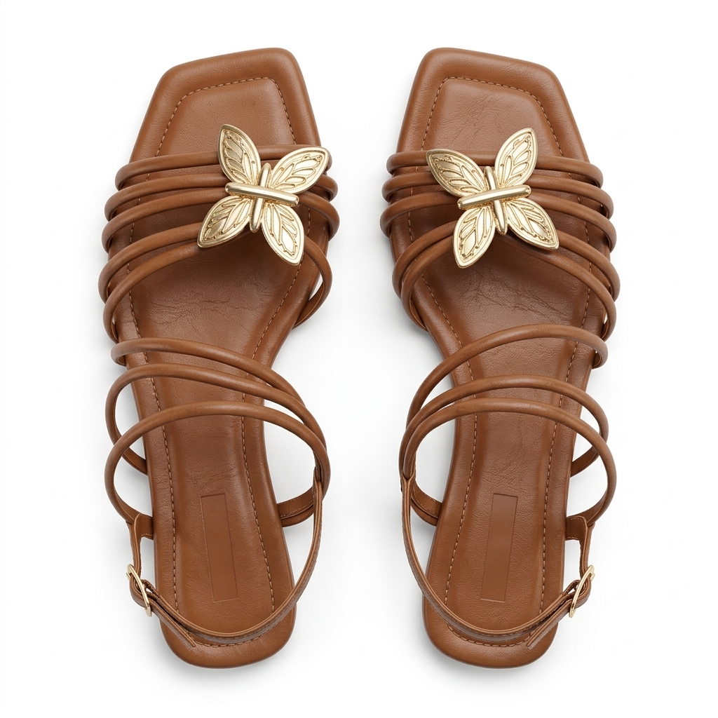 Stylish Brown Square Toe Flats with Butterfly