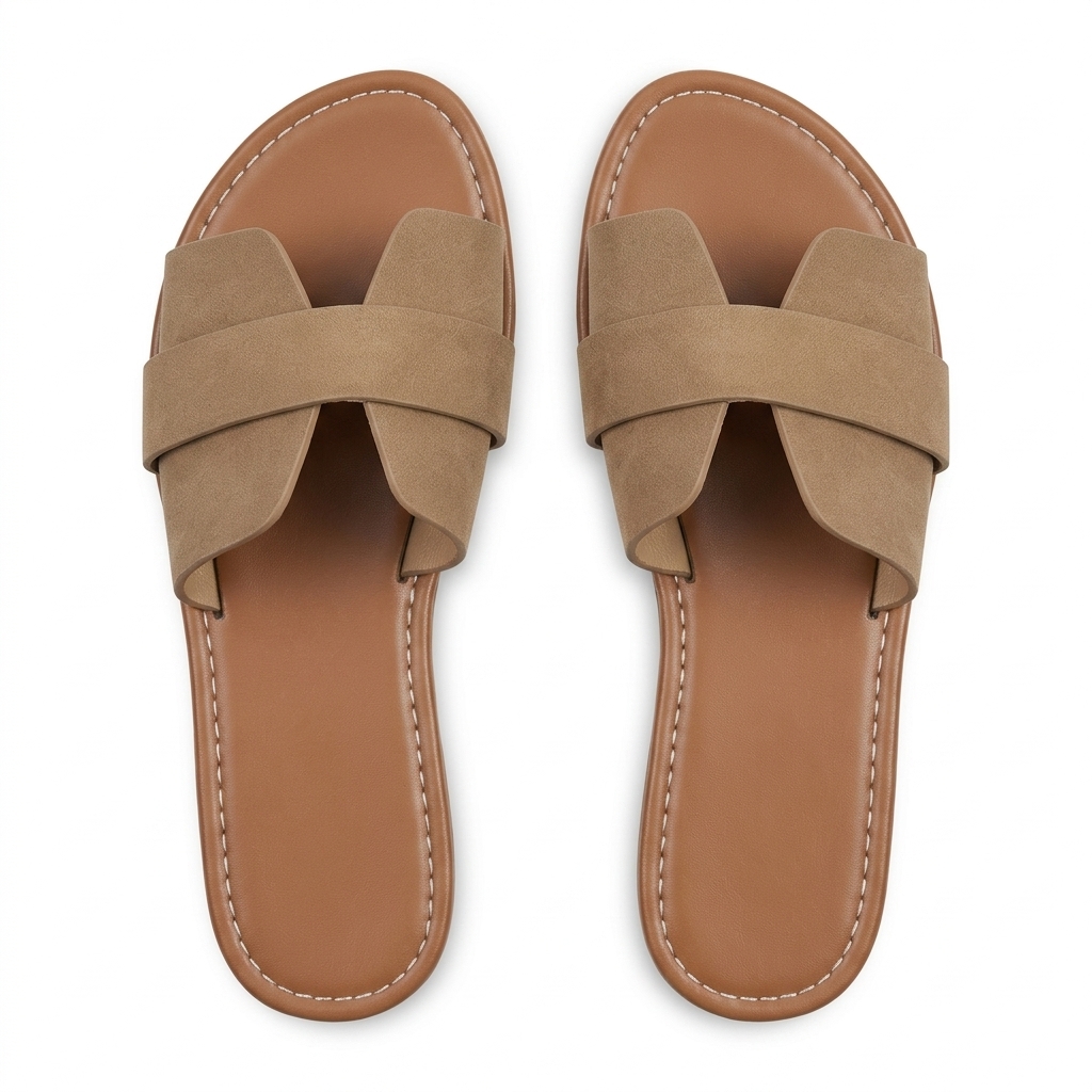 Women's Tan Slip-On Flat Sandals