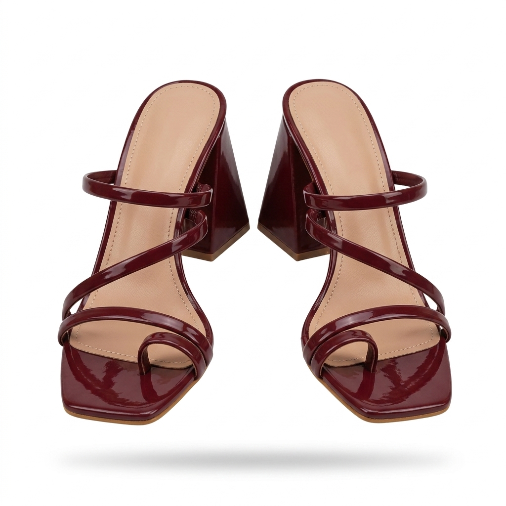 Maroon Strappy Block Heel Sandals | Stylish Women's Footwear