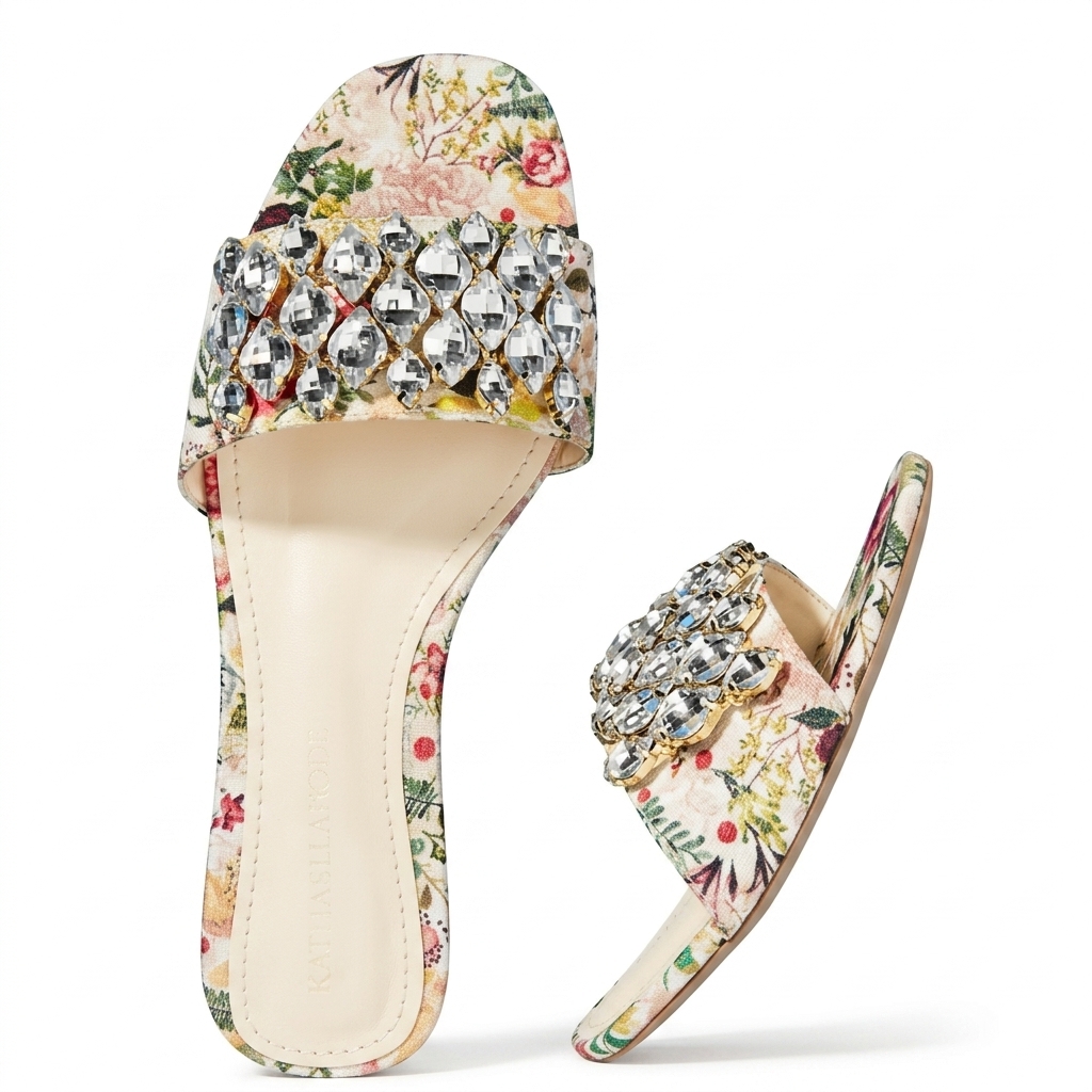 Floral Embellished Flat Sliders for Women