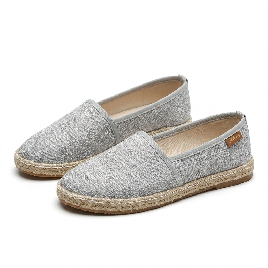 Grey Canvas Espadrille Slip-On Flats for Women