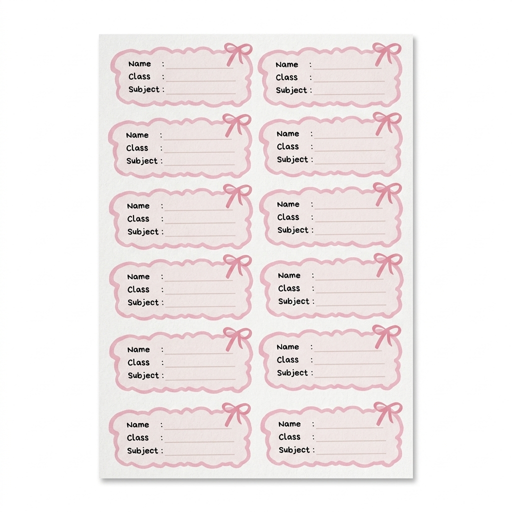 Pink Bow Name Subject Labels for Books