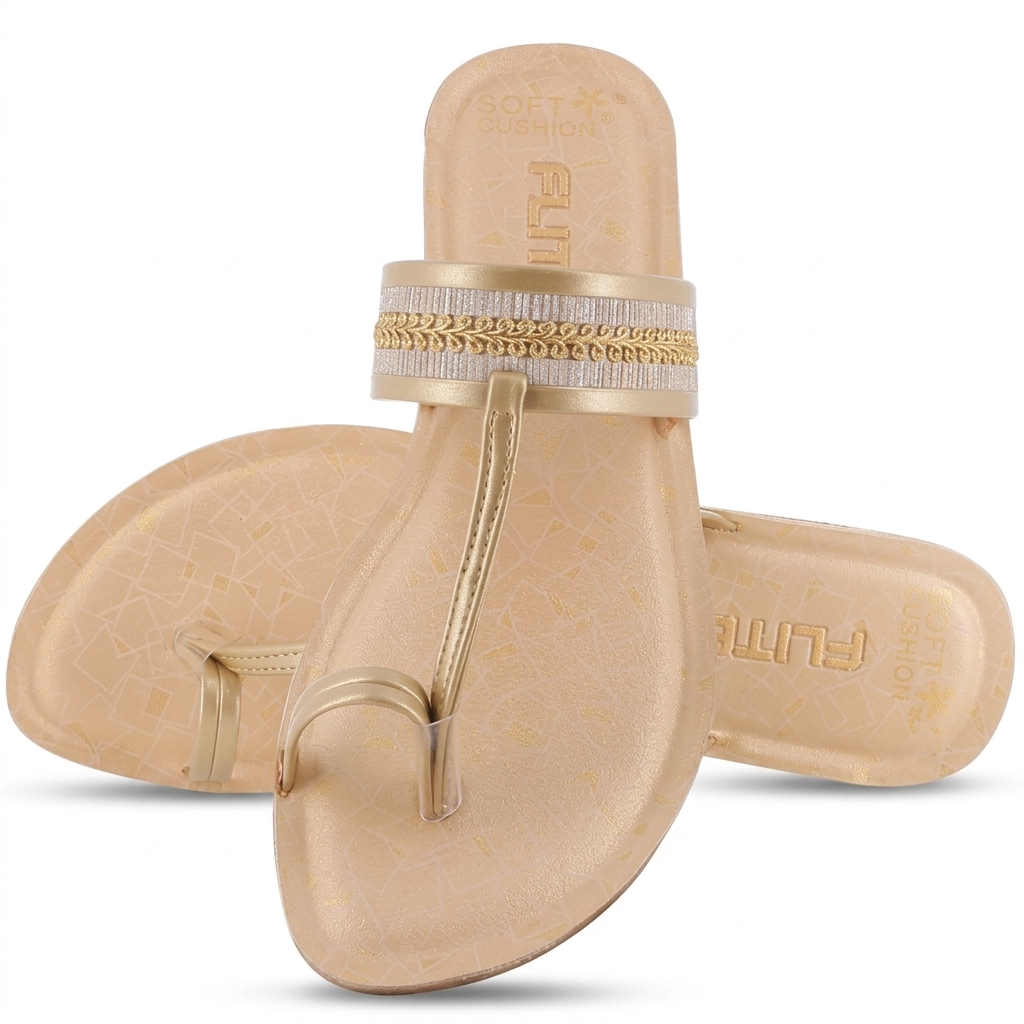 Flite Women's Gold Flat Sandals & Chappals