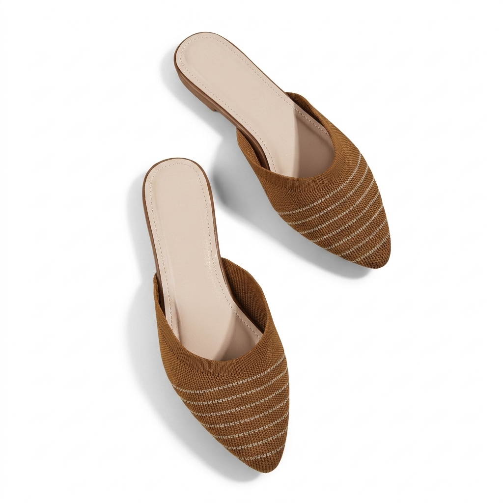 Striped Knitted Pointed Toe Flat Mules