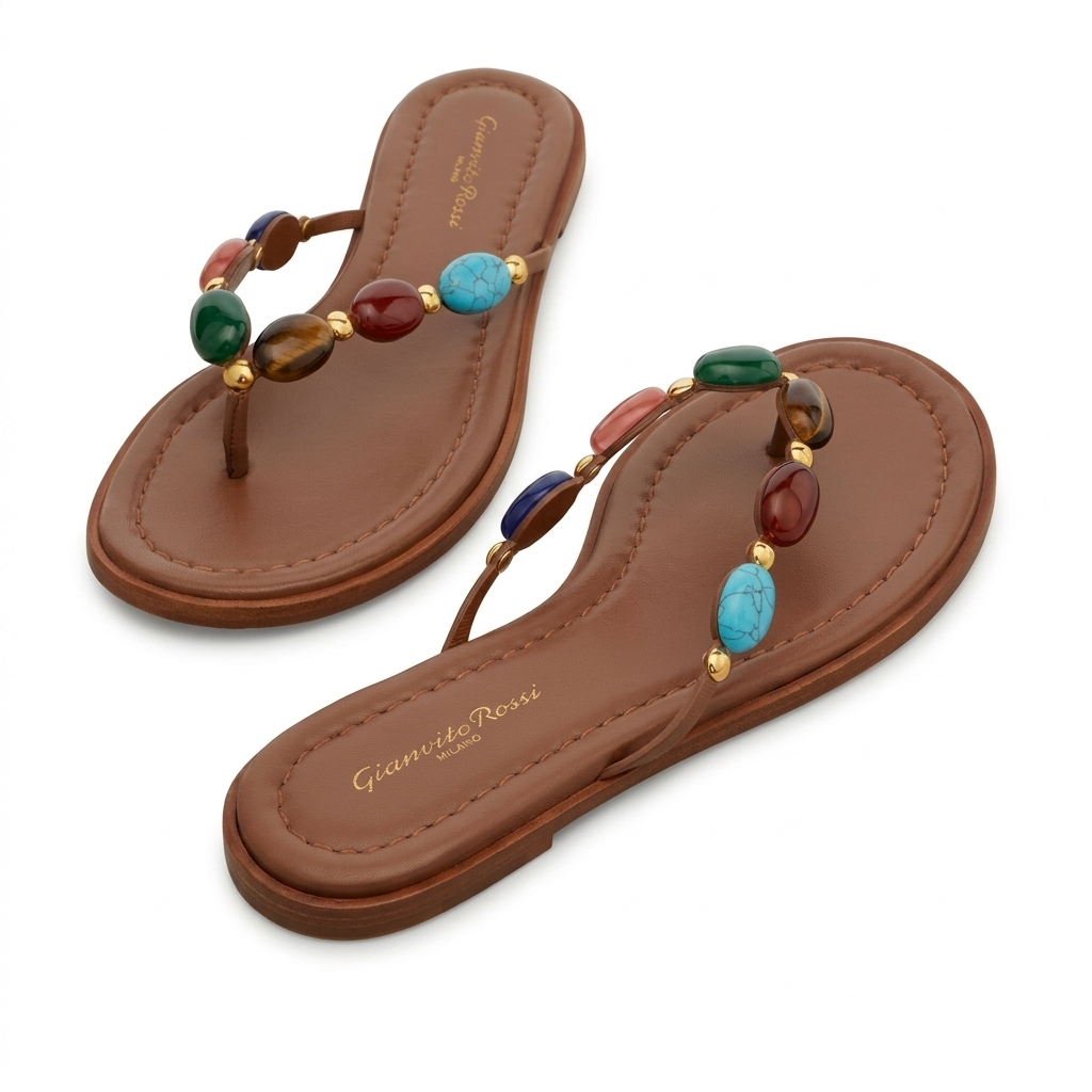 Multi-Color Bead Flat Sandals for Women
