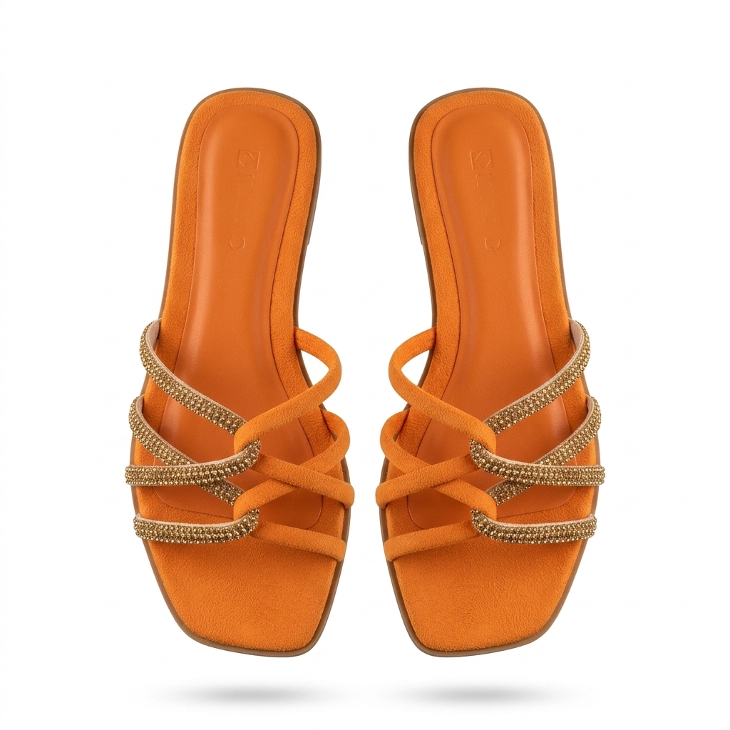 Orange Embellished Flat Sandals for Women