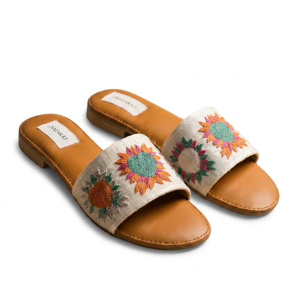 Women's Embroidered Floral Flat Slides for Casual Wear