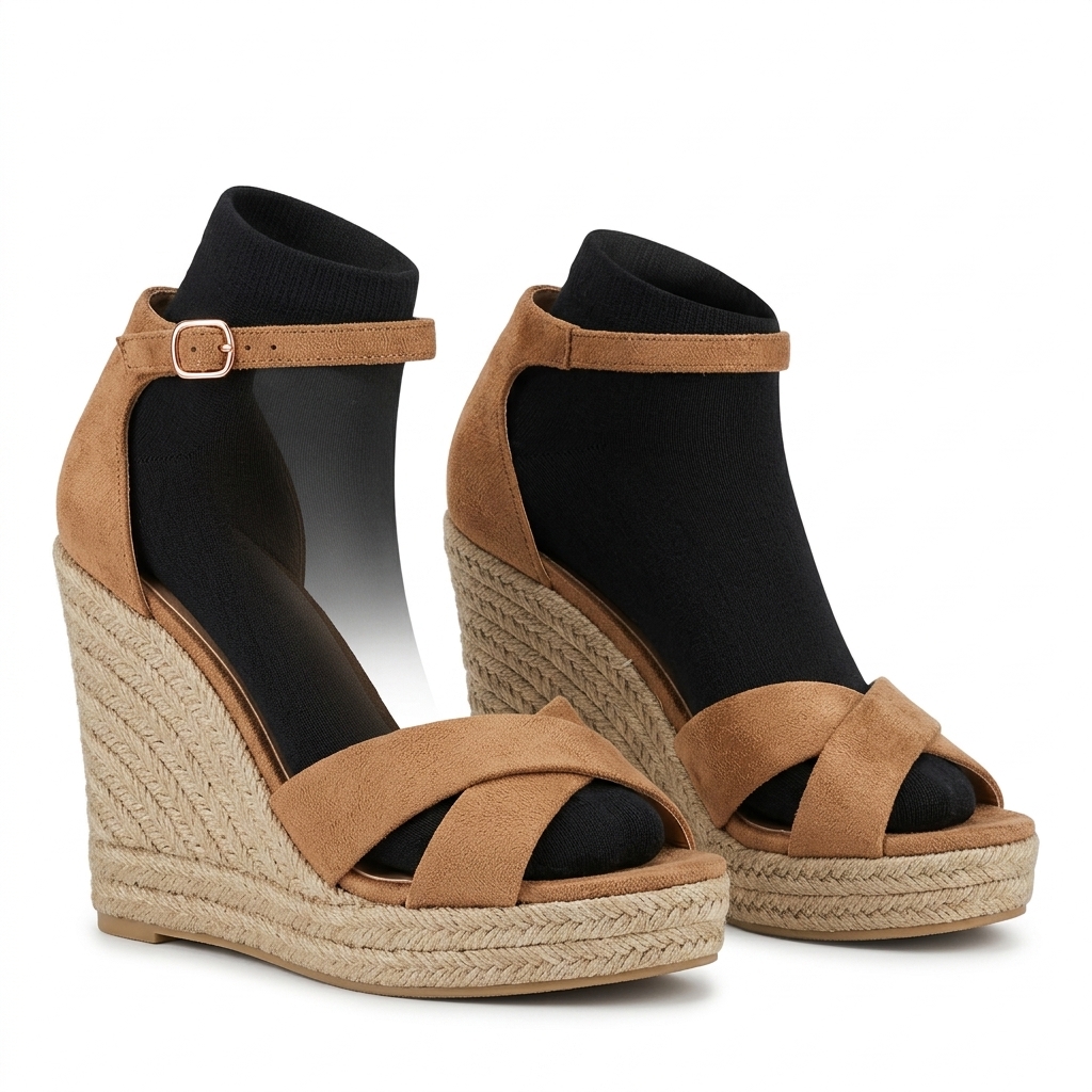 Stylish Tan Espadrille Wedge Sandals