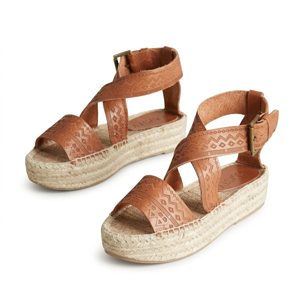 Women's Tan Espadrille Wedge Sandals
