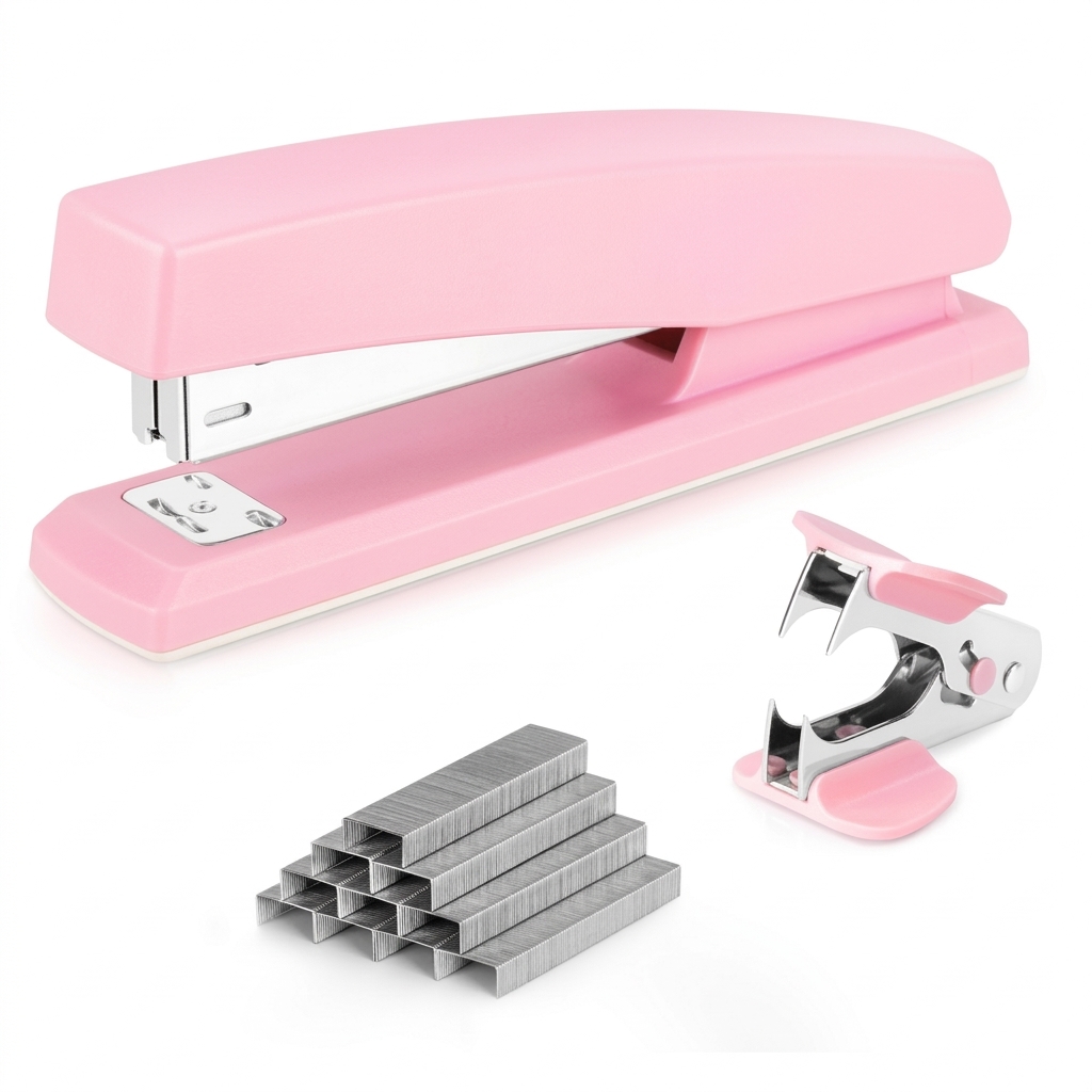 Pink Stapler Kit with Remover & Staples for Office
