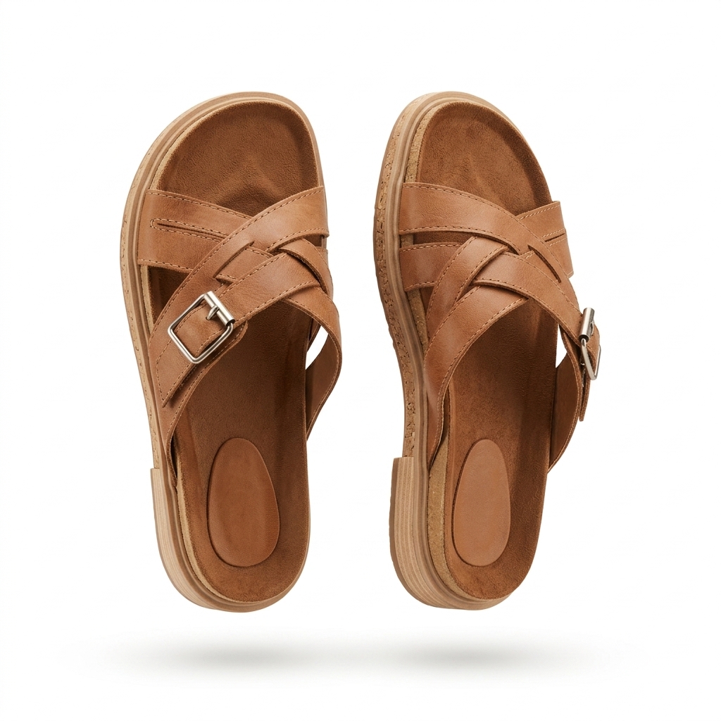 Tan Criss-Cross Flat Sandals for Women