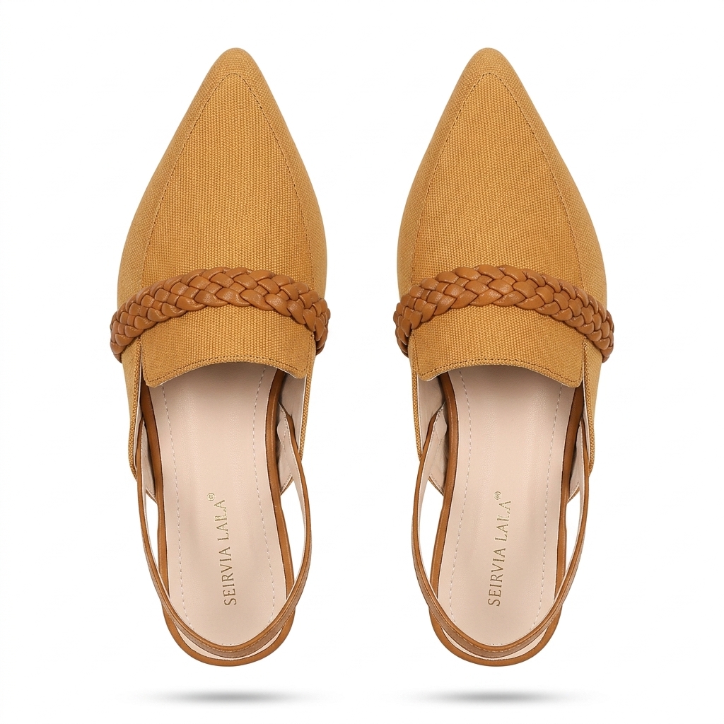 Mustard Pointed Toe Slingback Flats for Women