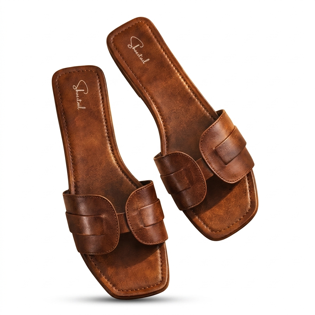 Brown Slip-On Flat Sandals for Women