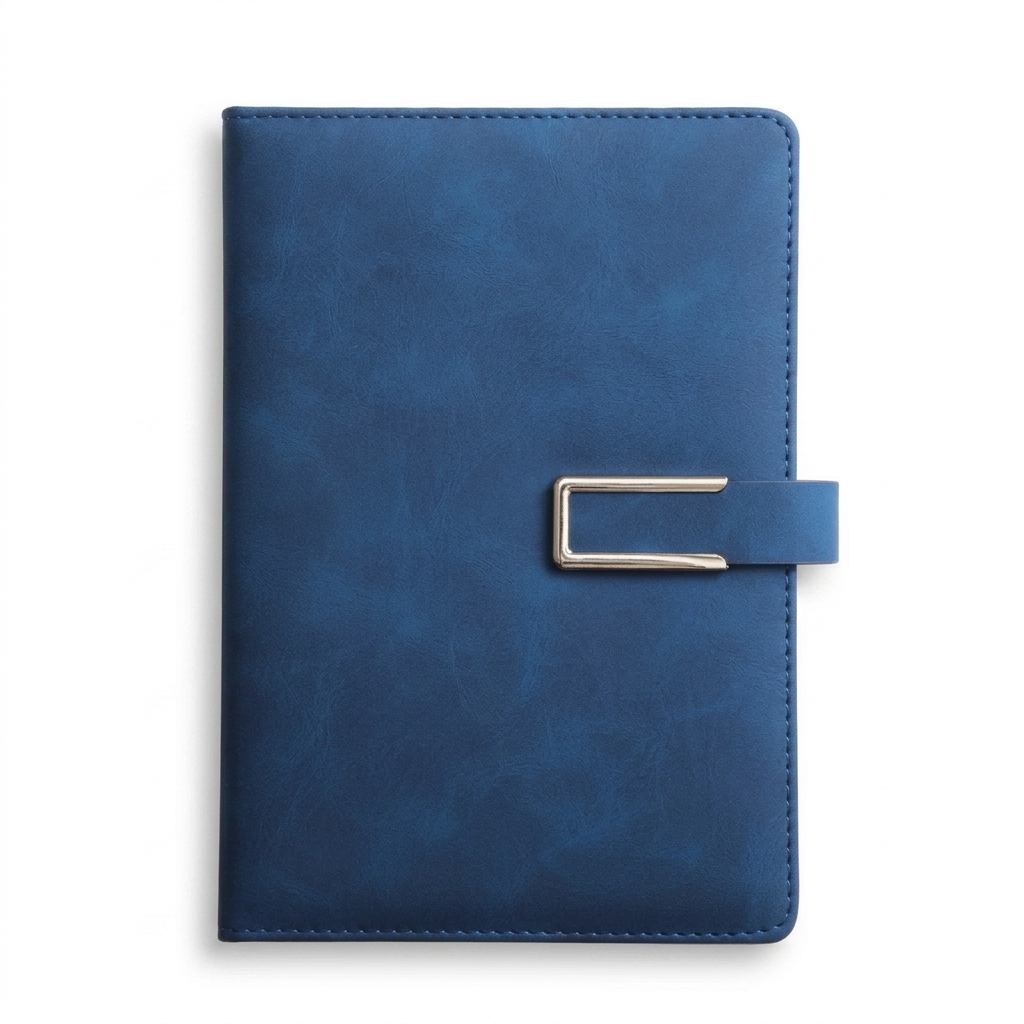 Blue Faux Leather A5 Notebook with Buckle Closure