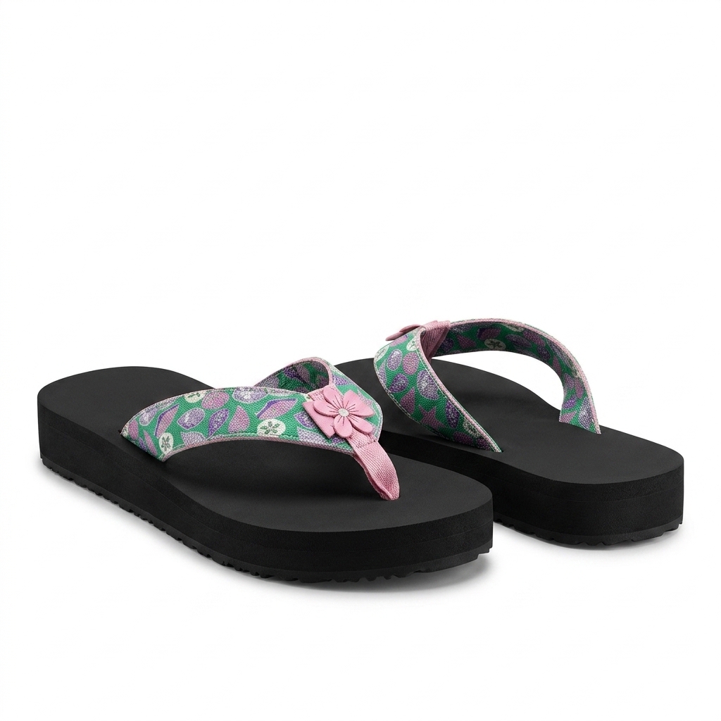 Women's Trendy Platform Flip Flops with Floral Design