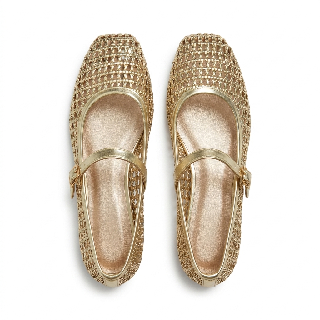 Gold Woven Flats for Women
