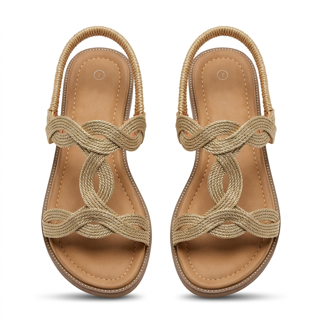 Women's Braided Flat Sandals | Golden Straps