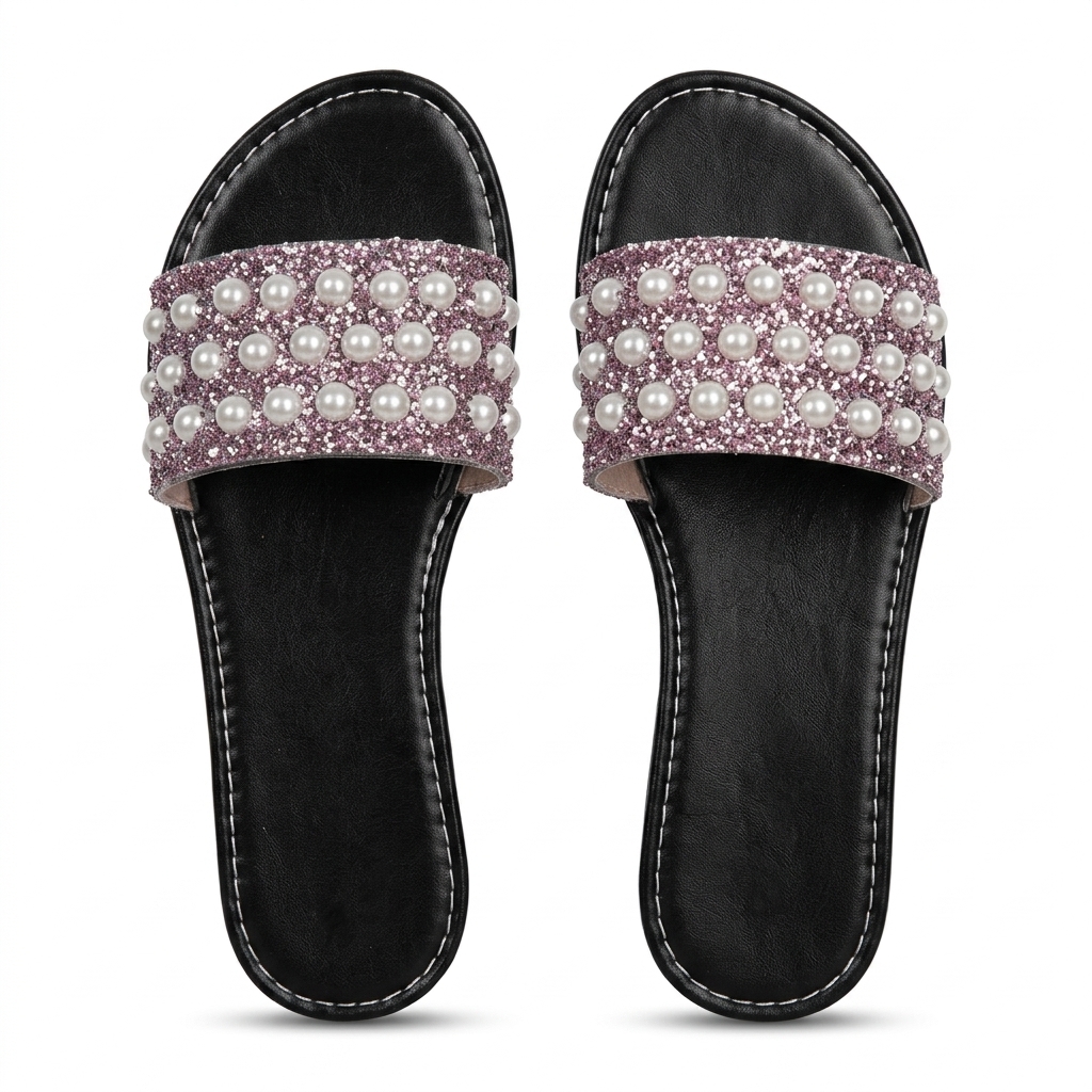 Stylish Pink Glitter Pearl Slippers for Women