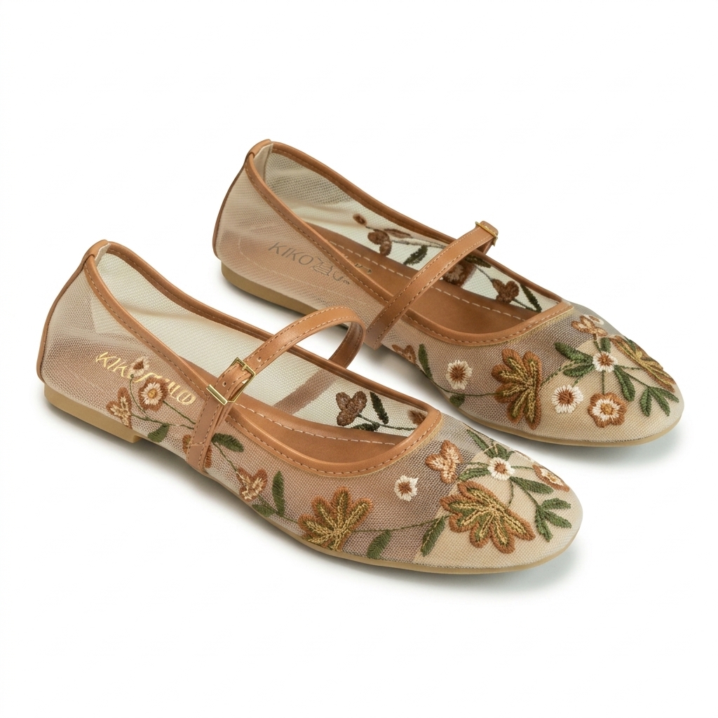 KIKOZAU Floral Embroidered Flats for Women