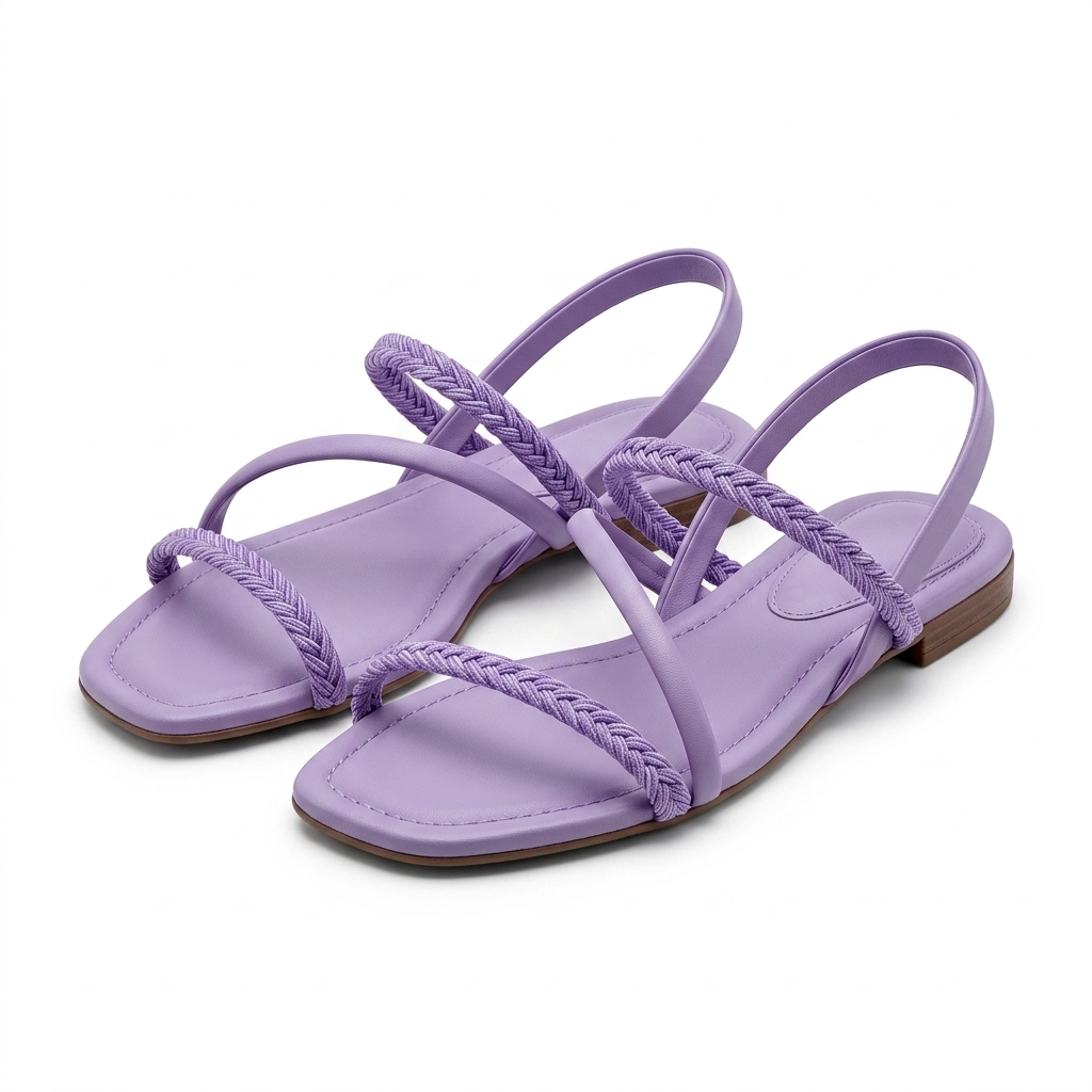 Lavender Braided Strap Flat Sandals for Women