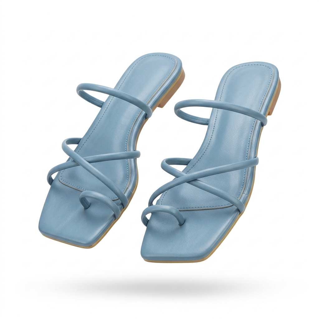 Stylish Blue Toe Ring Flat Sandals for Women