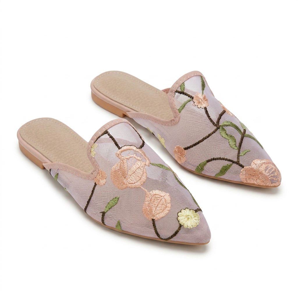 Floral Embroidered Mules for Women