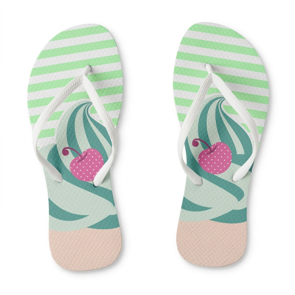 Trendy Green Cherry Printed Flip-Flops for Women
