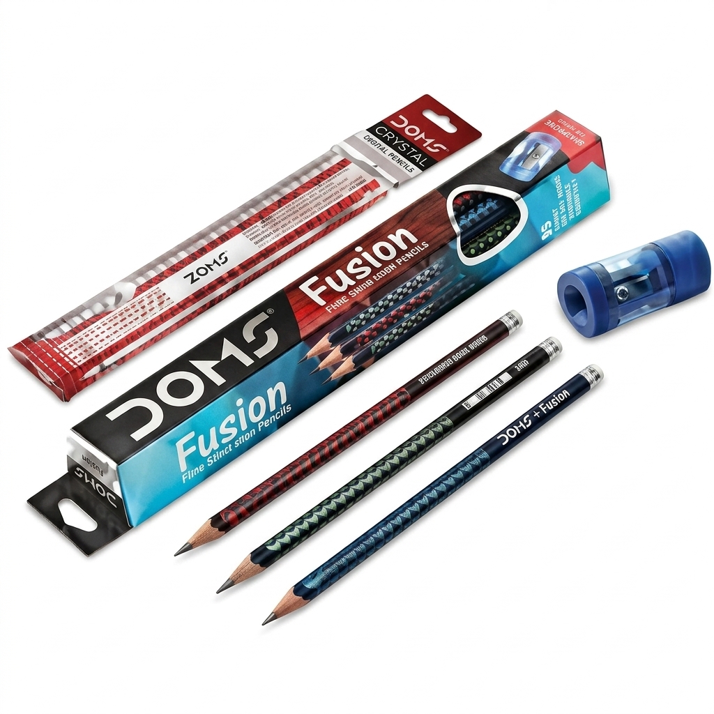 DOMS Fusion & Crystal Pencils + Sharpener Combo