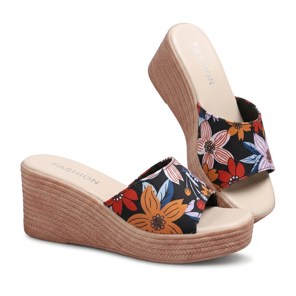 Floral Wedge Heel Slip-On Sandals for Women