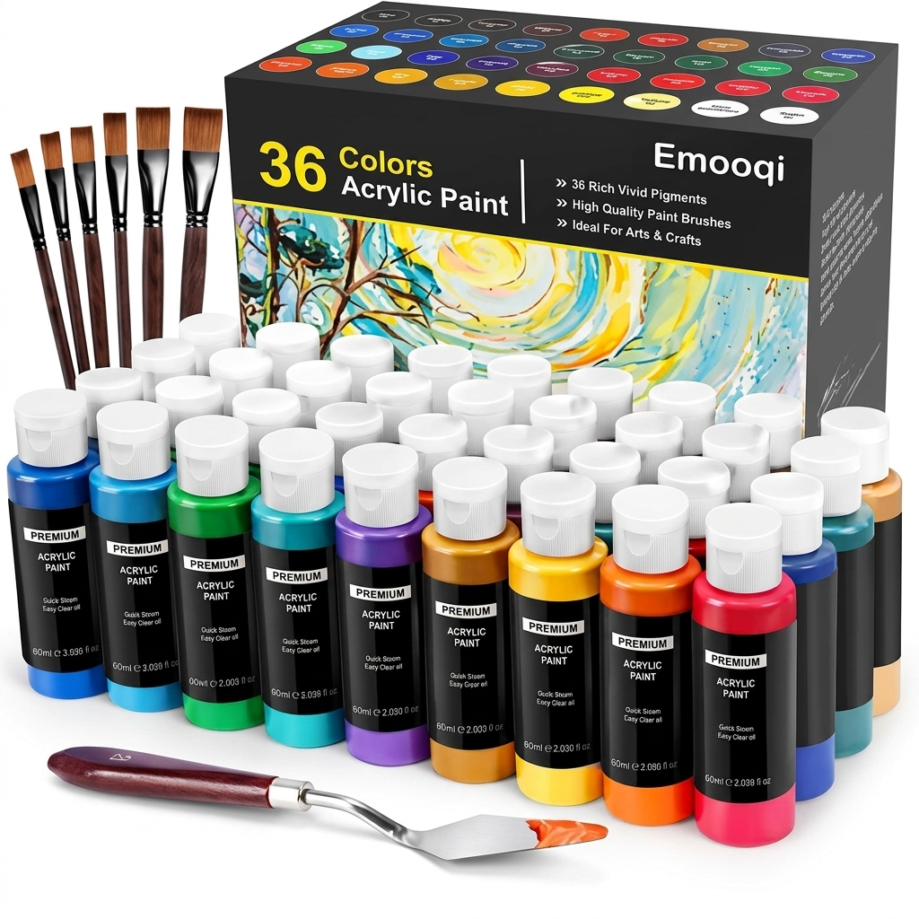 36 Colors Acrylic Paint Kit with Brushes