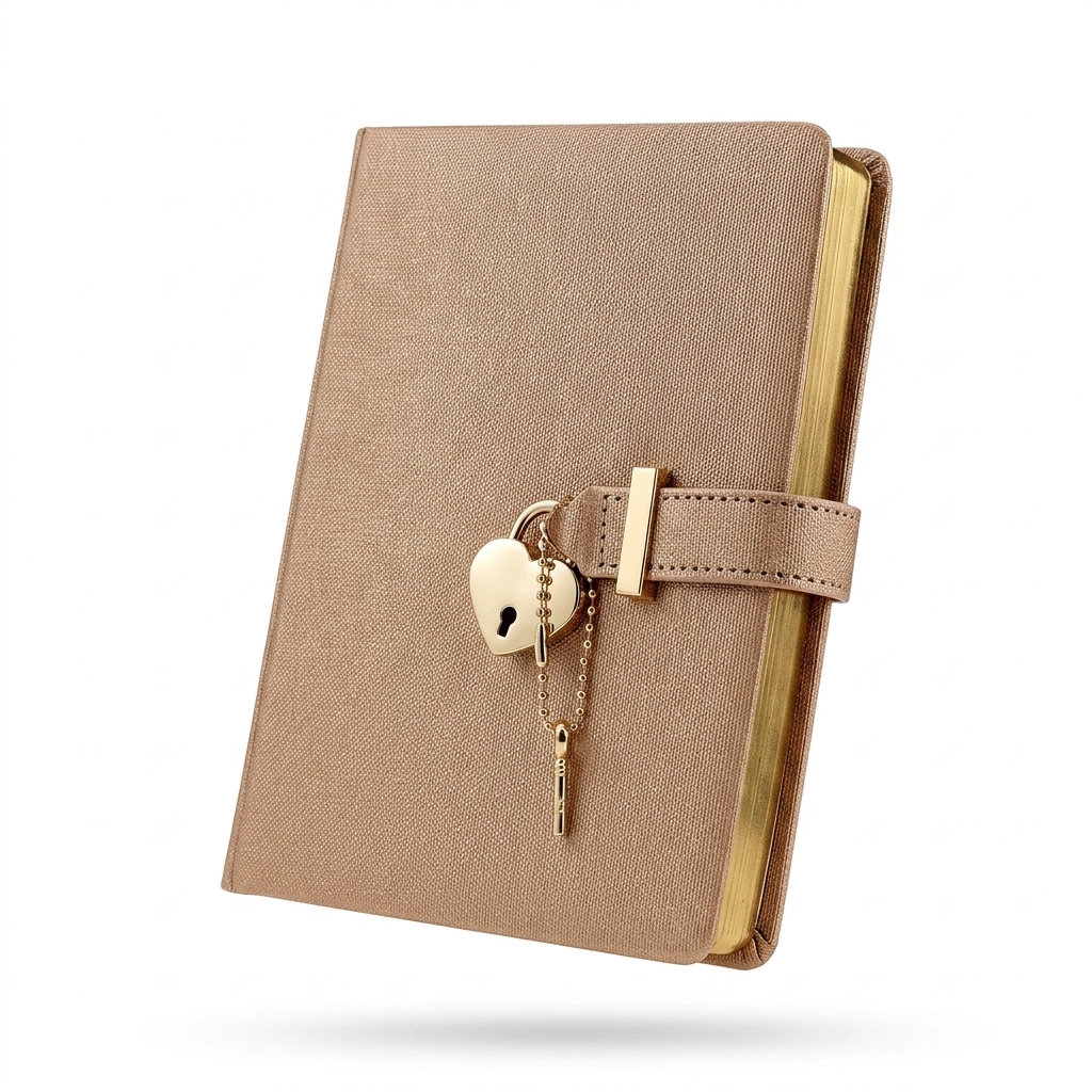 Locked Diary Notebook with Heart Lock & Key