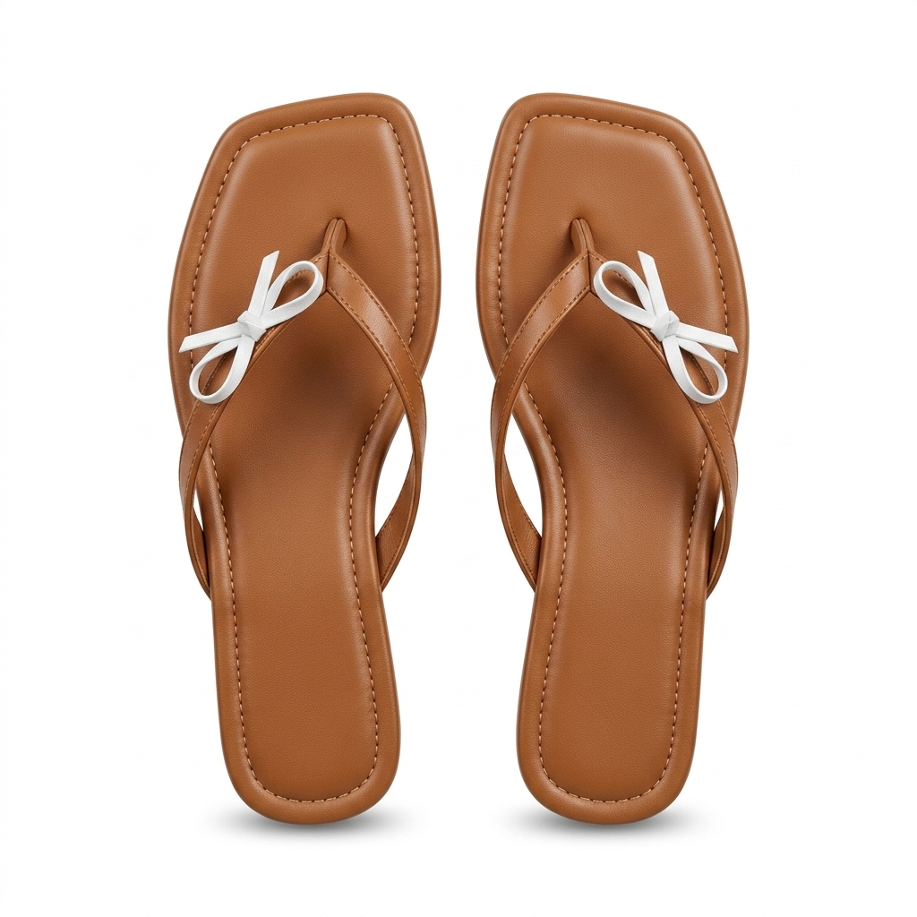 Tan Flat Sandals for Women | Stylish Bow Design