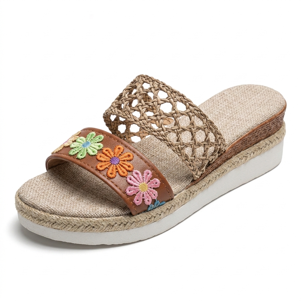 Floral Embroidered Wedge Sandals for Women