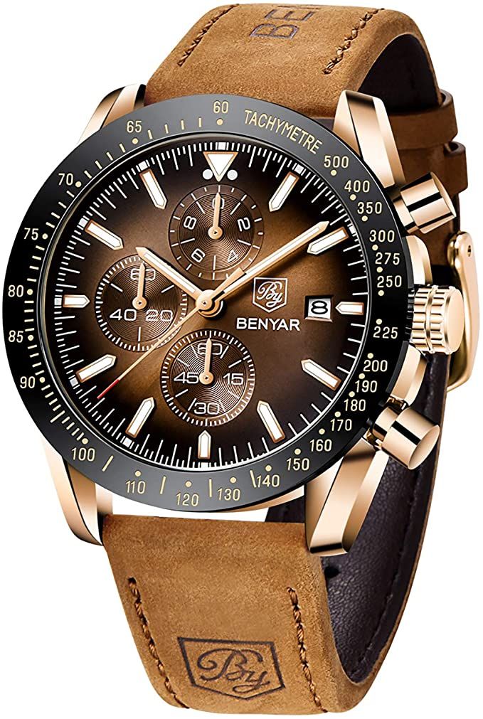 Stylish Men's Chronograph Watch with Leather Strap