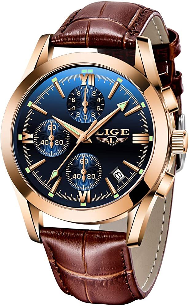 LIGE Men's Stylish Blue Dial Chronograph Watch