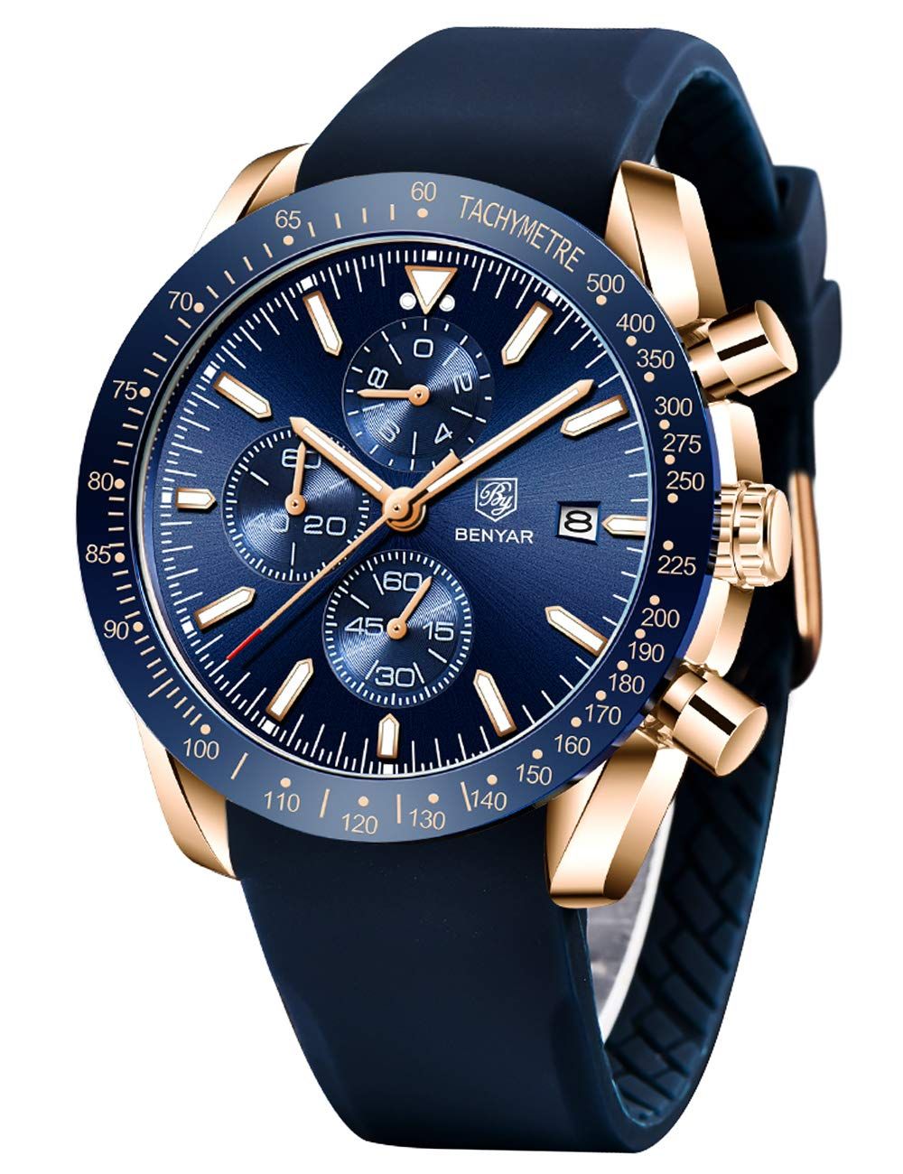 Blue Dial Rose Gold Chronograph Men's Watch