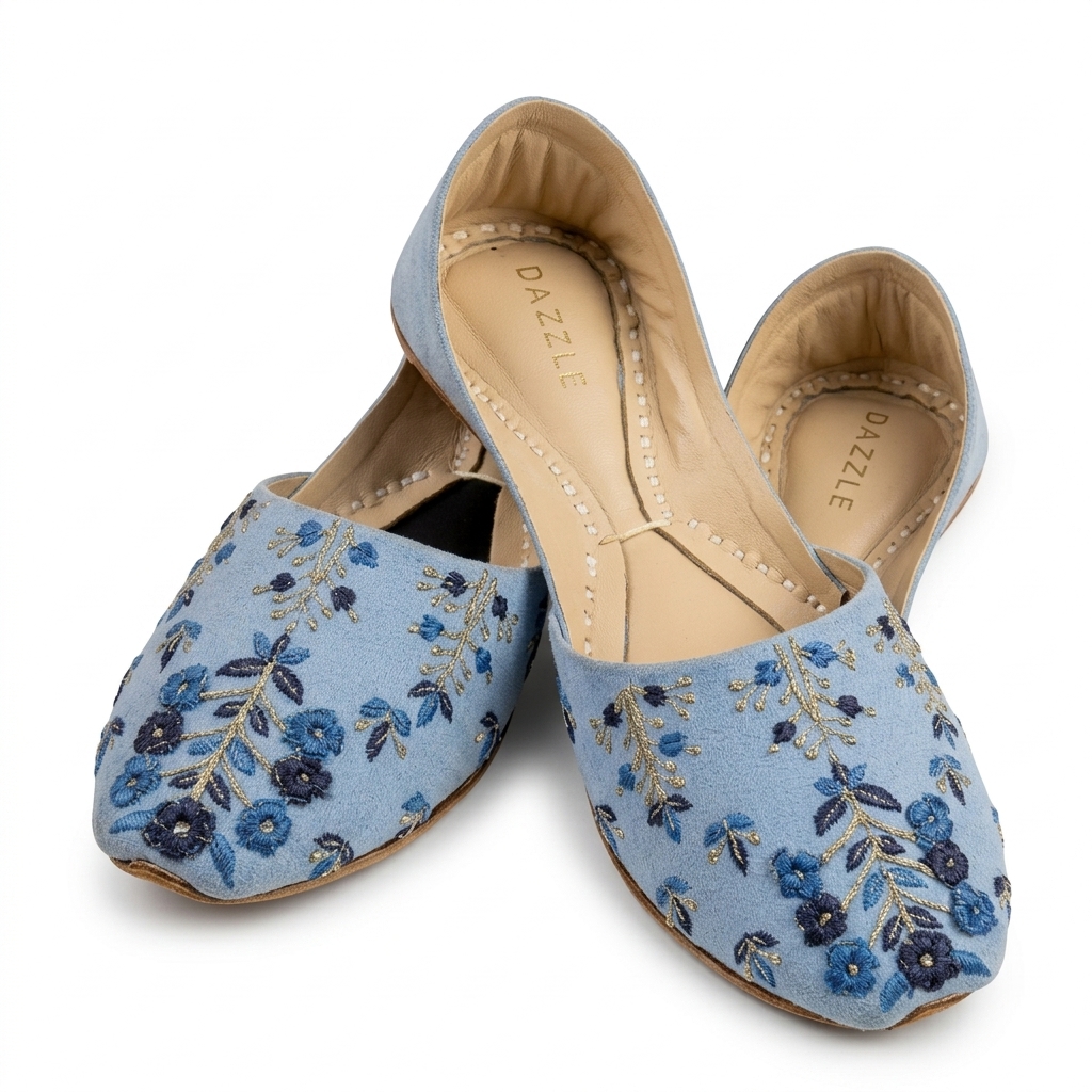 Embroidered Light Blue Jutti for Women