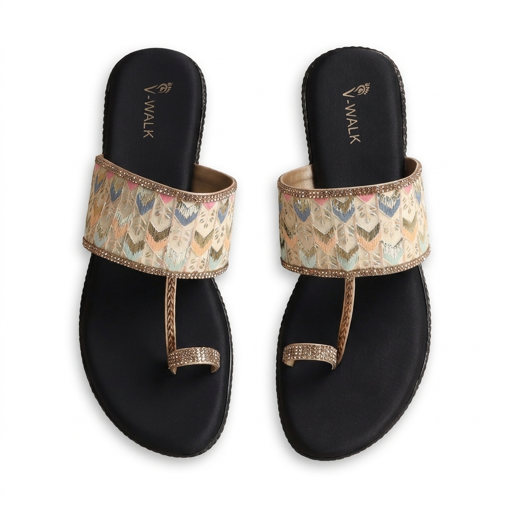 Ethnic Embroidered Flat Kolhapuri Sandals for Women