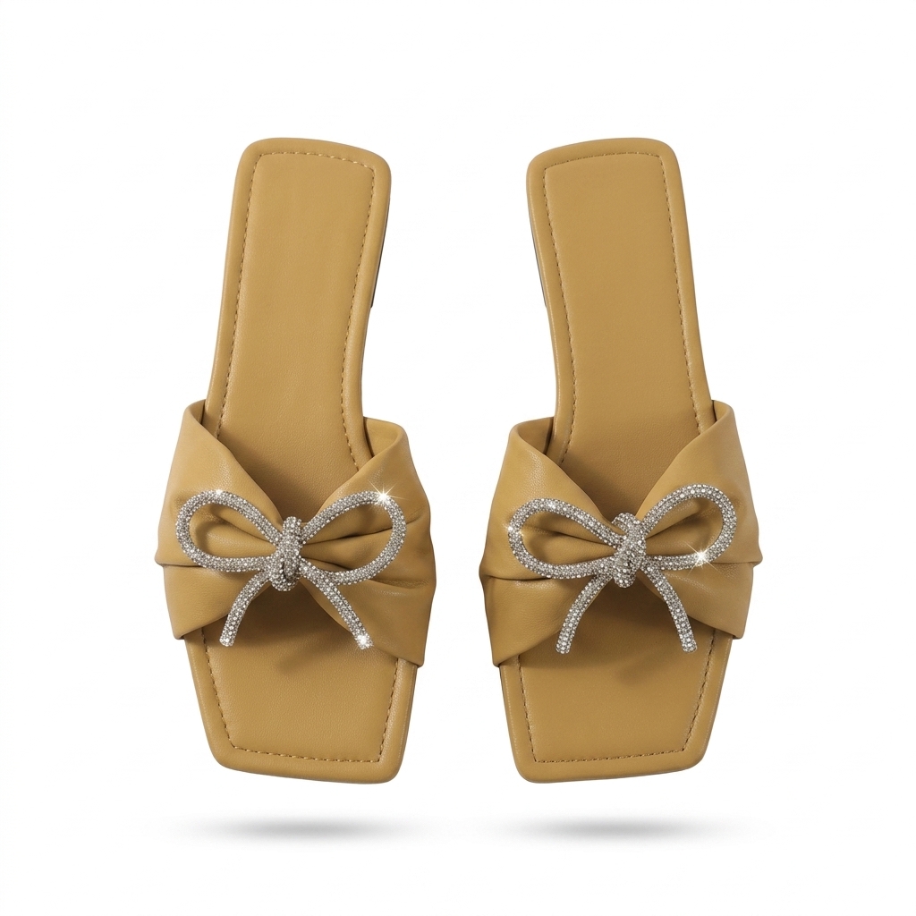 Trendy Women's Flat Sliders with Rhinestone Bow