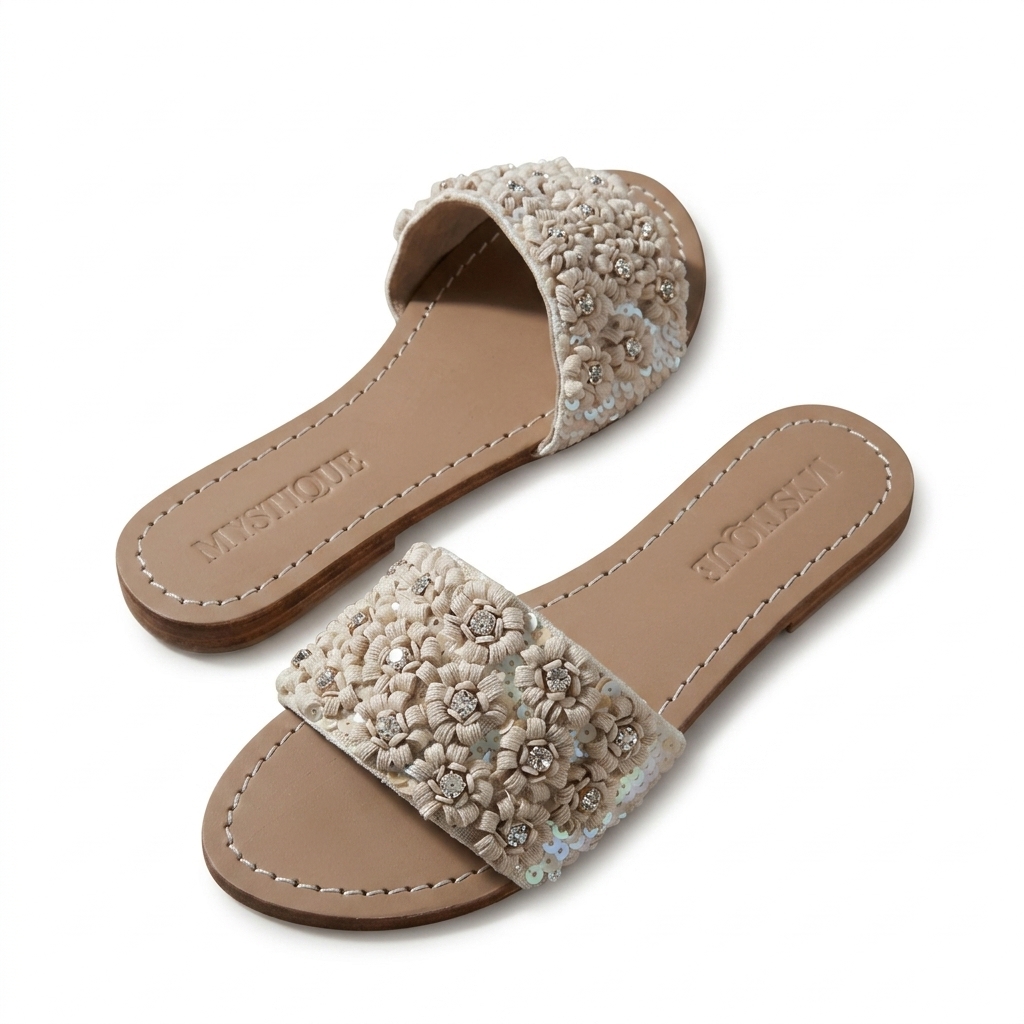 Stylish Floral Embellished Flat Sandals