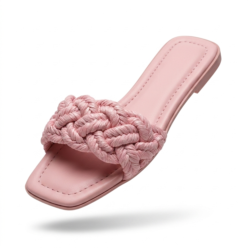 Women's Pink Braided Flat Sliders