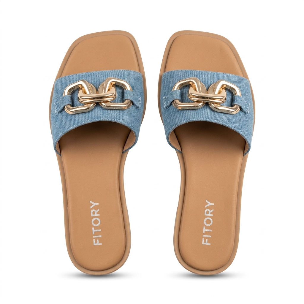 Trendy Denim Flat Slides for Women
