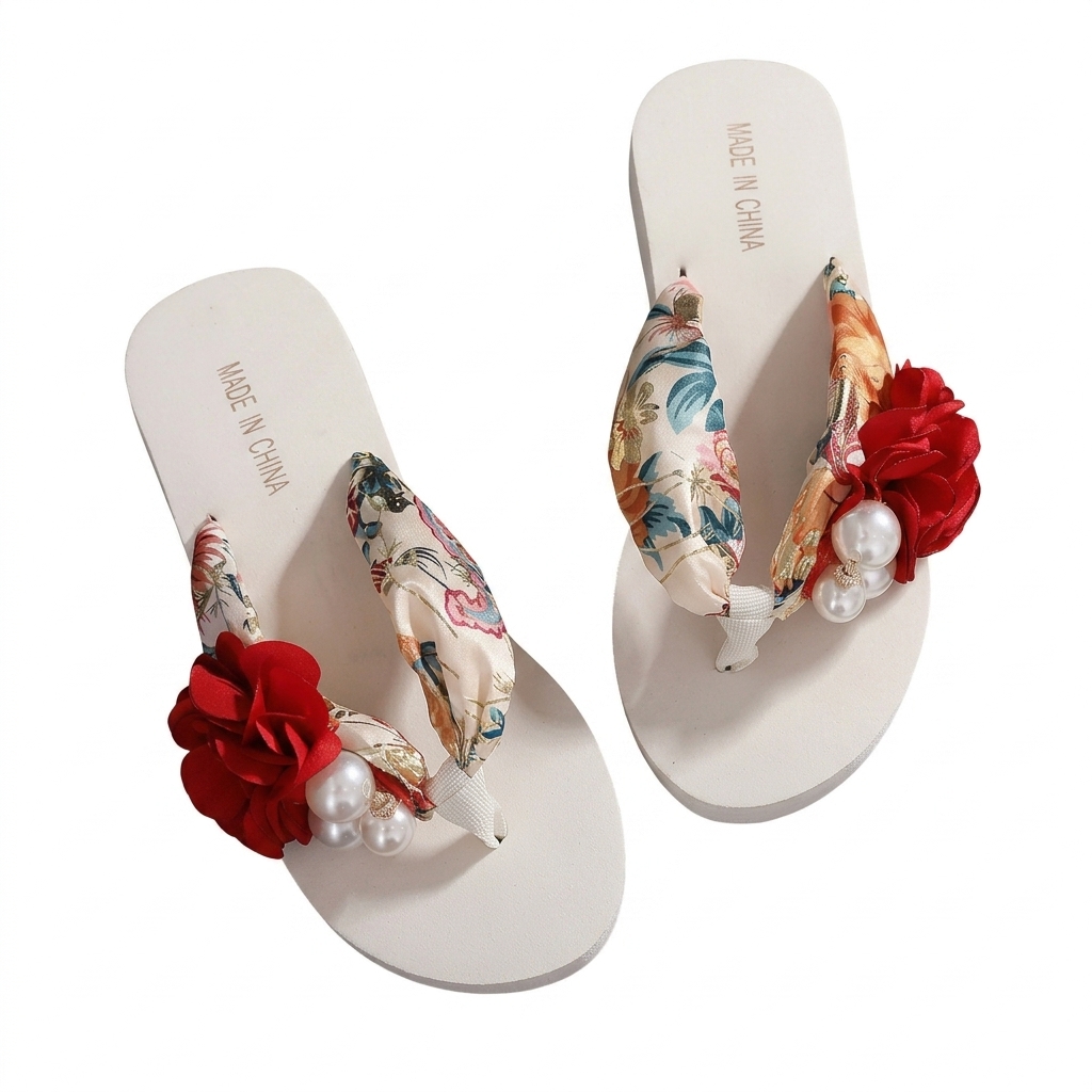 Floral Pearl Flat Sandals for Women | Trendy Flip-Flops