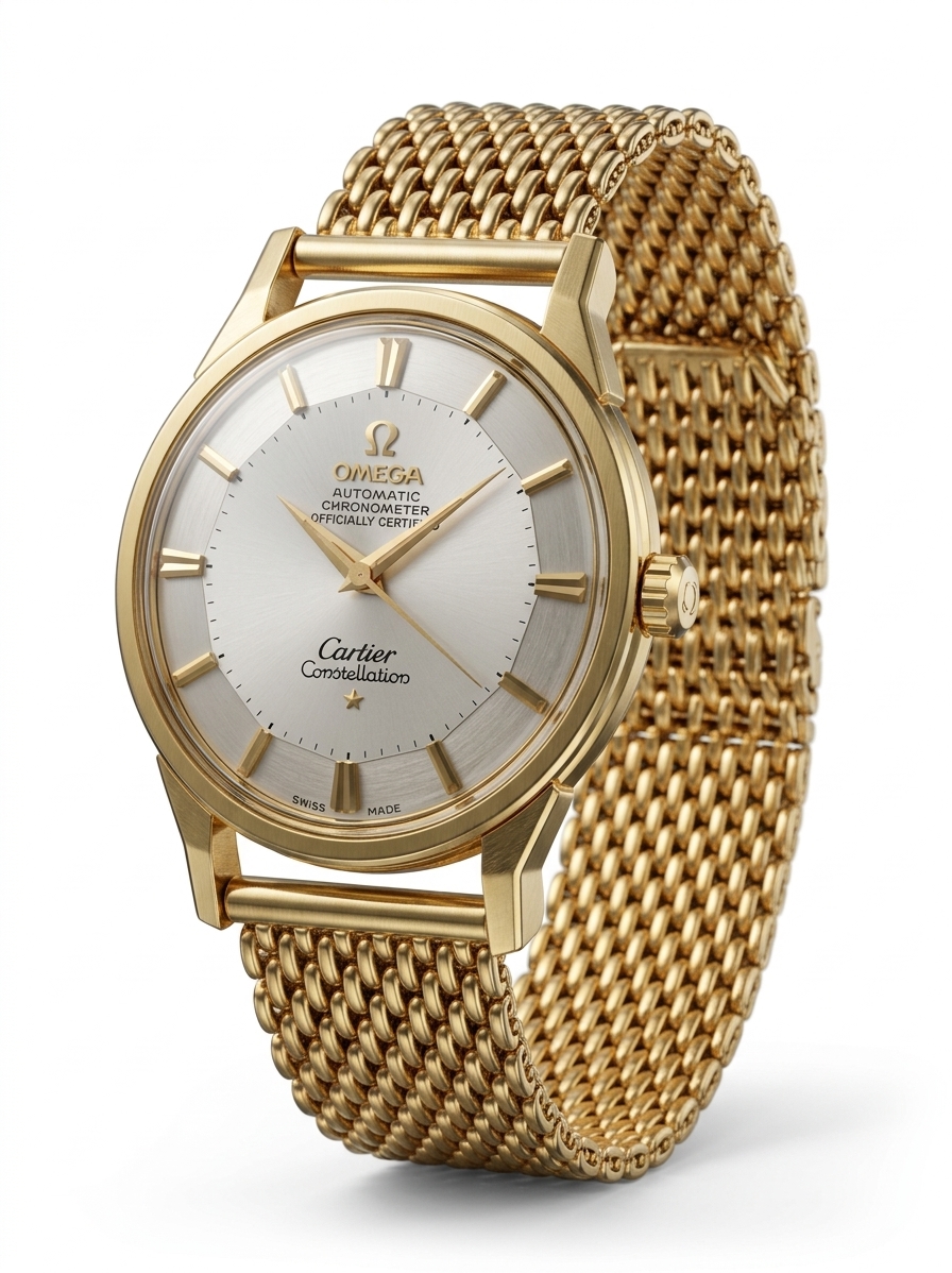 Gold Toned Automatic Mesh Strap Watch